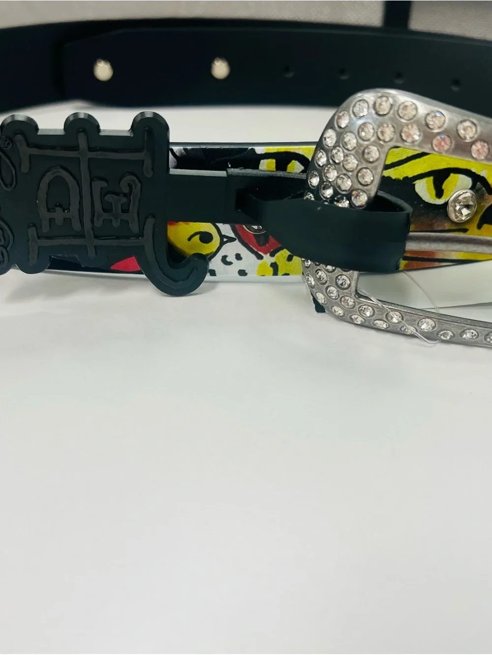 Ed Hardy Tiger Tattoo Print Studded Embellished Metal Buckle Adjustable belt